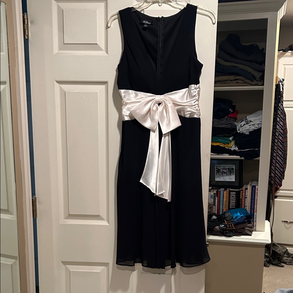 AGB Black Midi Dress with Cream Satin Bow